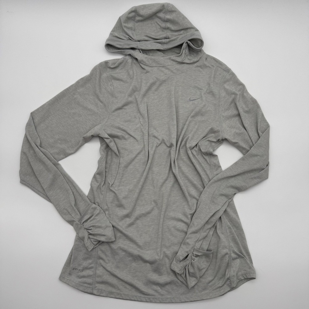 Nike Running Dri-FIT Lightweight Hoodie Gray Long Sleeve‎ Pullover Womens Large